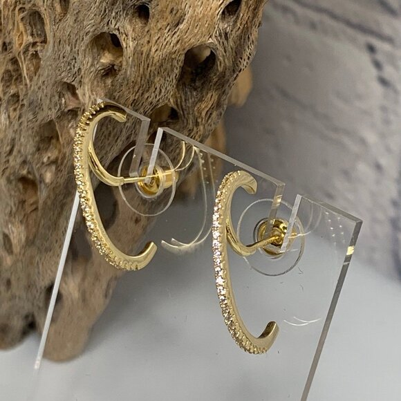 Gold Plated Cubic Zirconia 925 Suspender Cuff Earrings - Picture 5 of 5